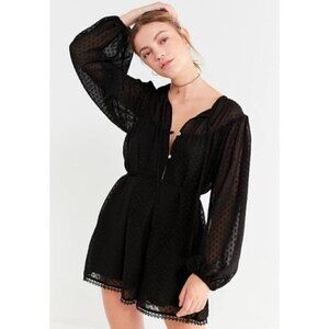 Urban Outfitters Black Long Balloon Sleeve V-Neck Romper - Medium